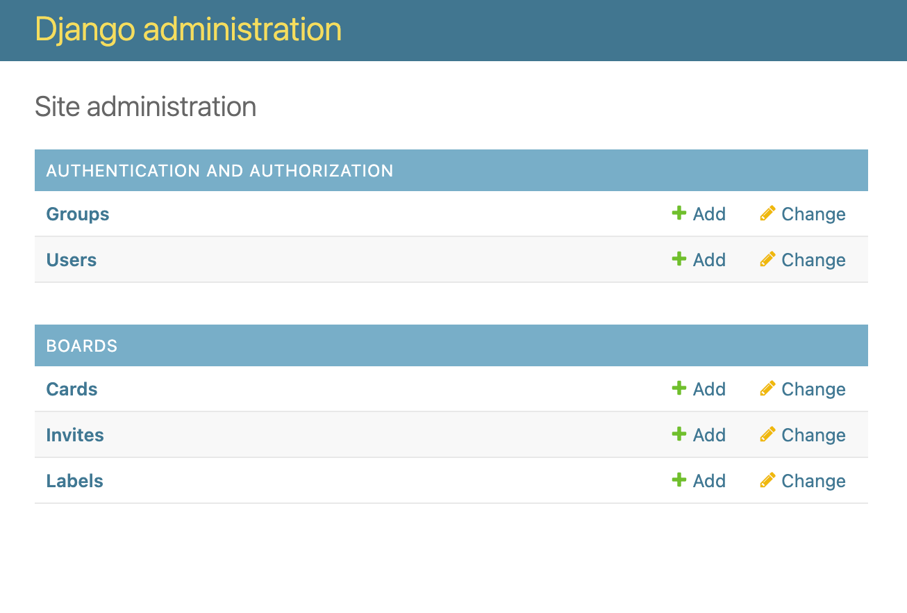 Django Admin - Cards, Invites, Labels