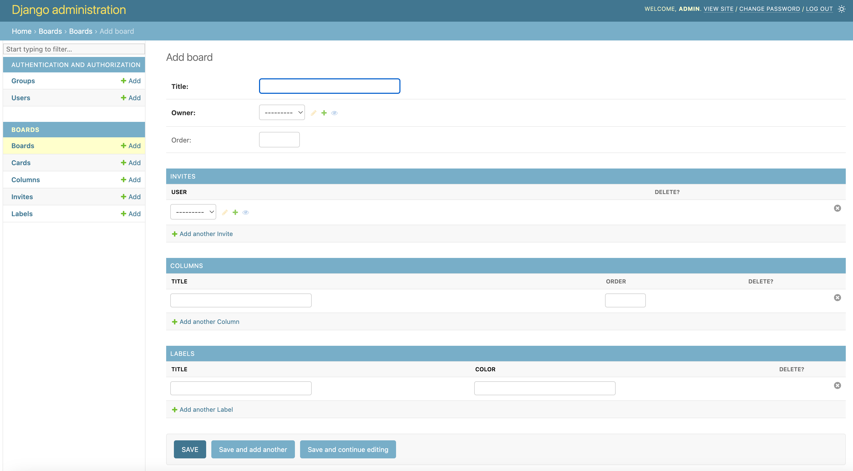 Django Admin - Boards